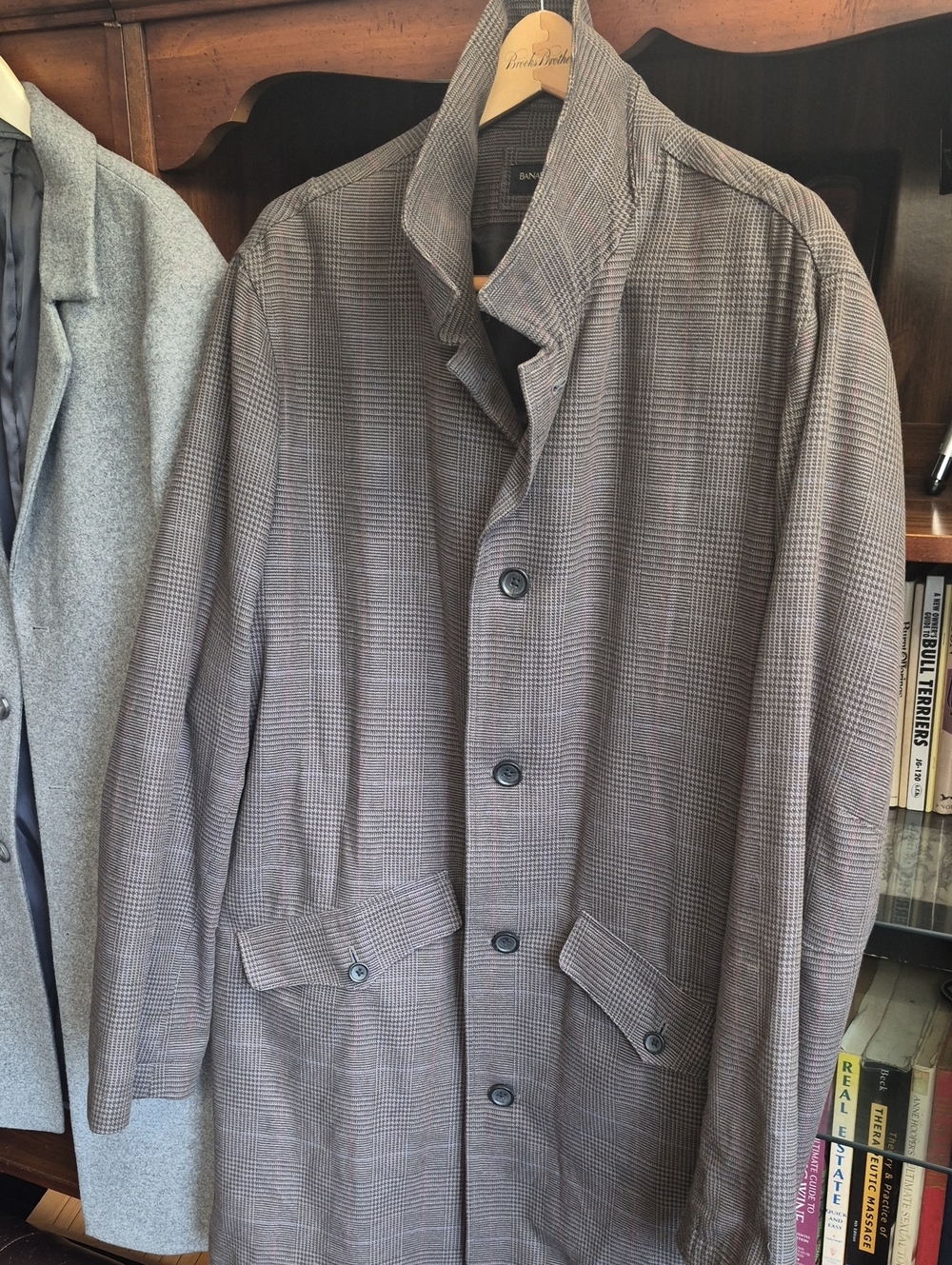 Banana Republic Men's Brown Plaid Trench Coat Car Coat 2008 Glenn Check
